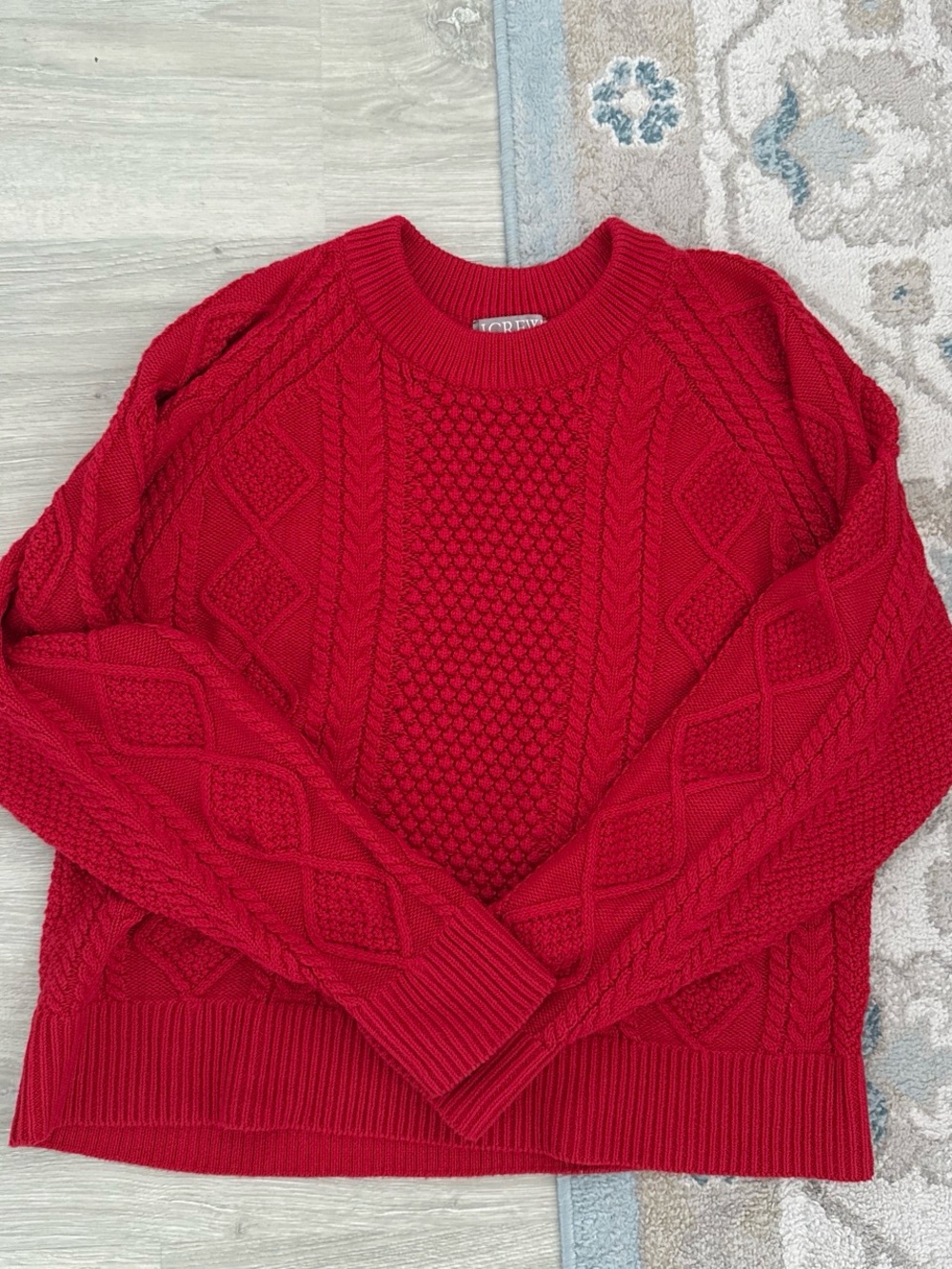 J. Crew Red Cable-Knit Crewneck Sweater